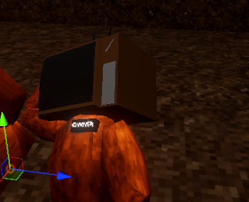 An ape wearing an owner badge and monitor cosmetic