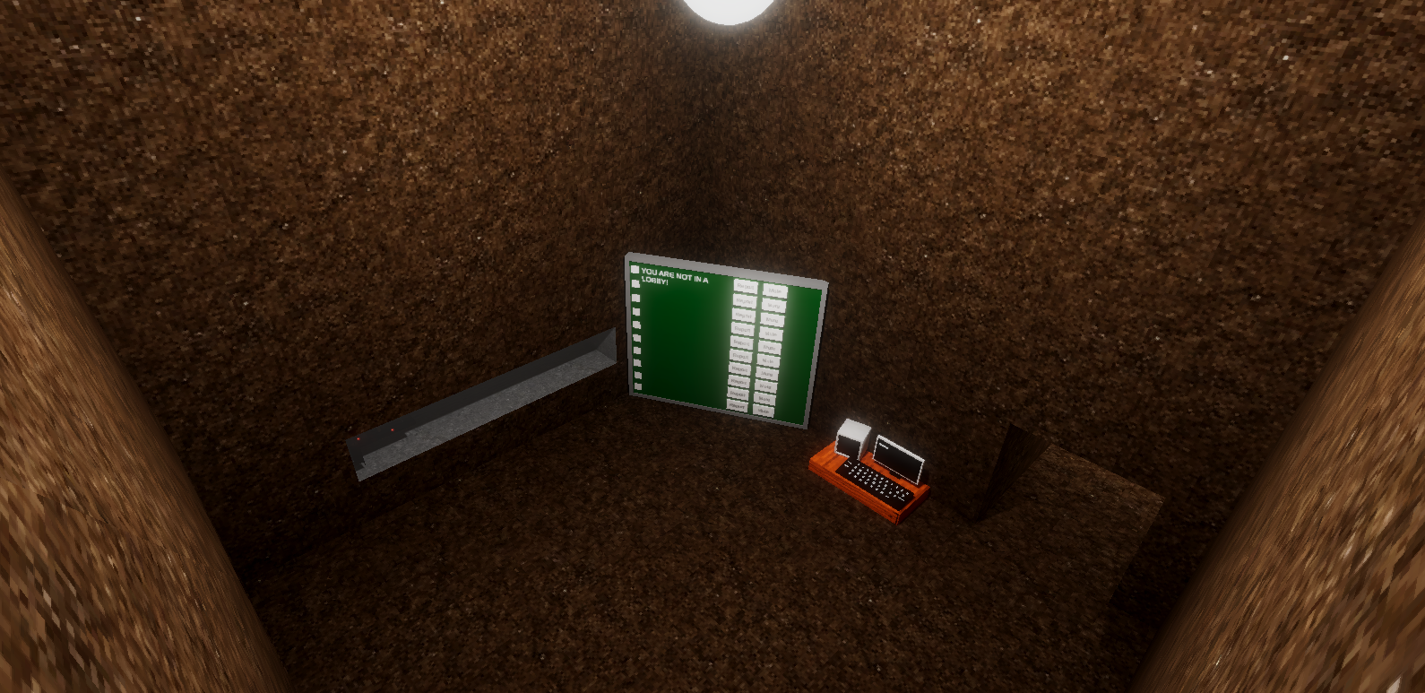 The underground game lobby with a computer and player board